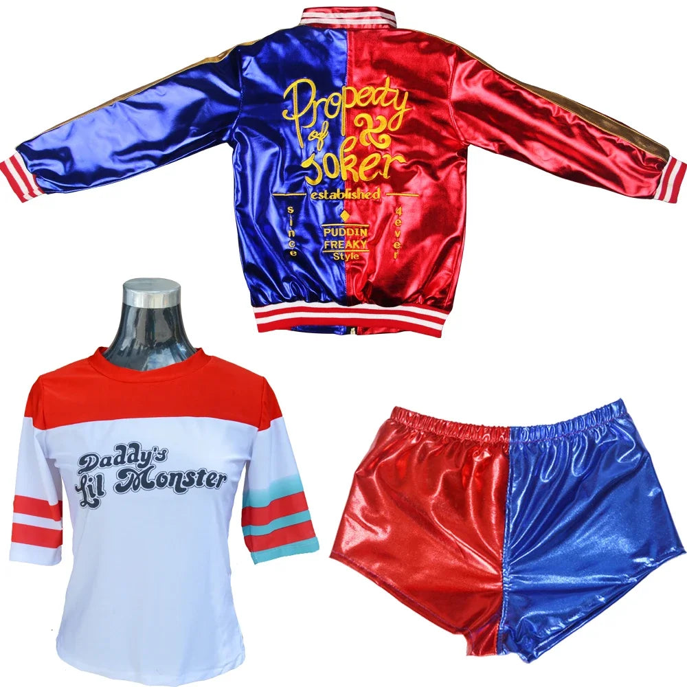 Harley Quinn Costume Set | 3-Piece Outfit (Jacket, Shirt, Shorts)
