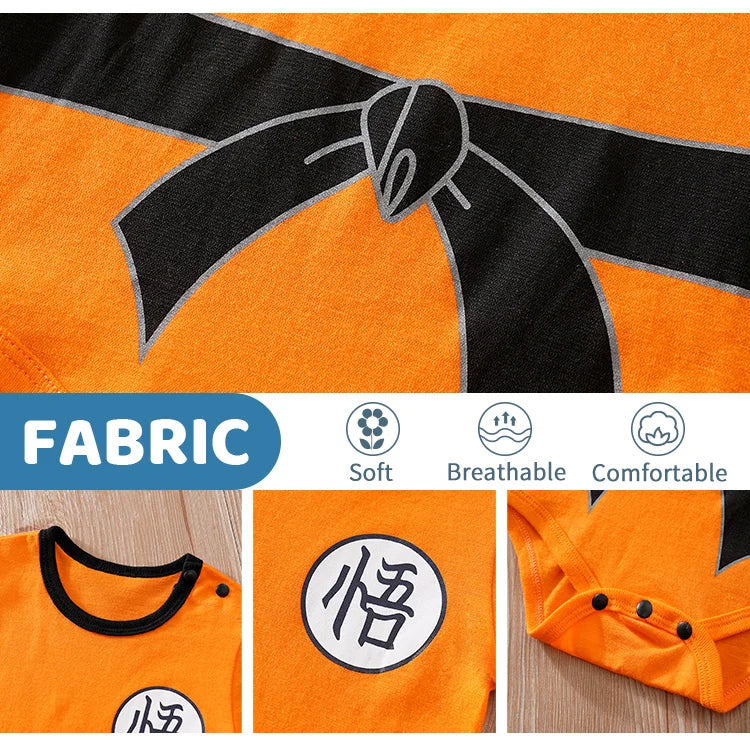 Baby Goku Costume Romper with Bib – Dragon Ball Z Anime Halloween Outfit
