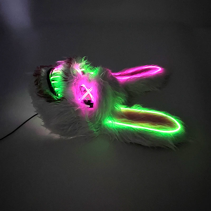 Scary LED Light-Up Halloween Mask | Creepy Rabbit &amp; Bloody Bear Styles | 3-Mode EL Wire Purge Mask