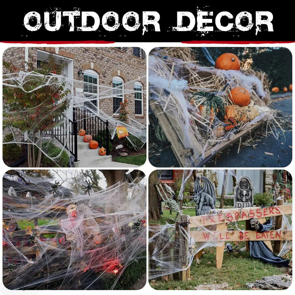 Classic Halloween Stretchable Cobweb - Covers 200 sq ft (with Spiders)