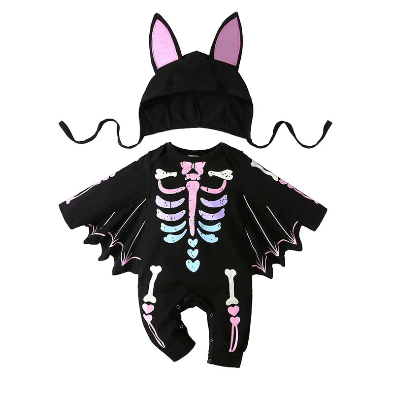 Glow-in-the-Dark Skeleton Bat Romper & Hat Set - Infant Halloween Costume