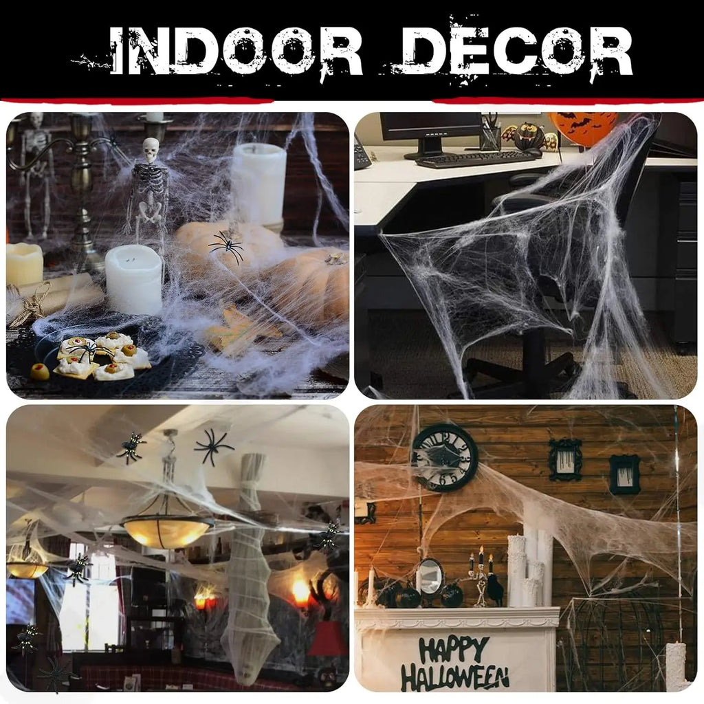 Classic Halloween Stretchable Cobweb - Covers 200 sq ft (with Spiders)