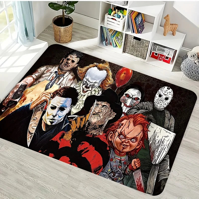 Horror Movie Icons Doormat | Classic Slasher Villains Welcome Mat | Non-Slip, Washable Halloween Decor