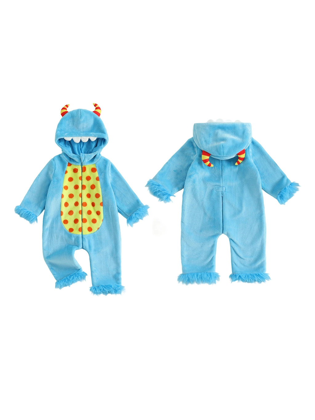 Monstrously Cute! Cozy Pink & Blue Monster Costume Romper - Infant Halloween Costume
