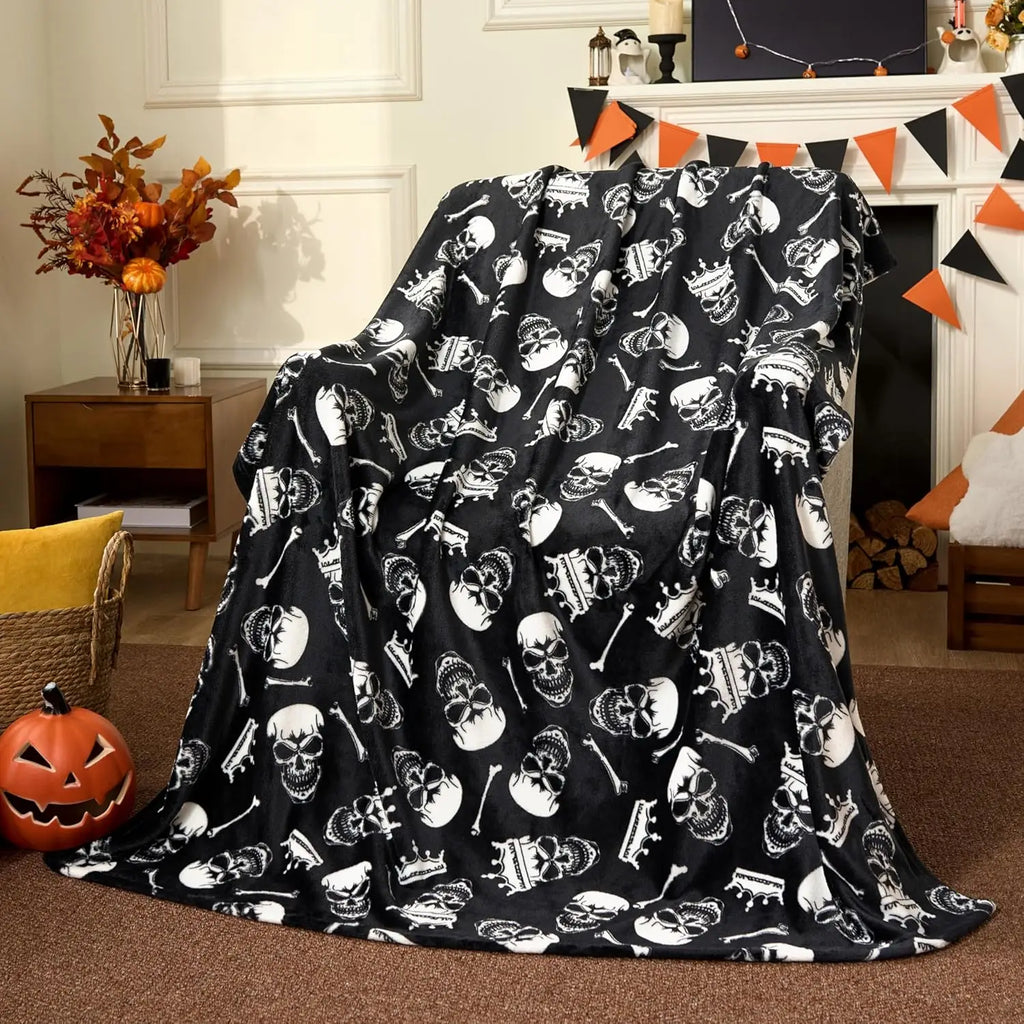Cute Pumpkin &amp; Candy Plush Throw | Ultra-Soft Coral Fleece Halloween Blanket