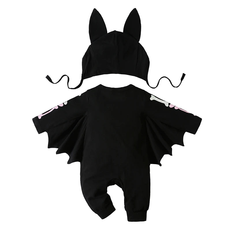 Glow-in-the-Dark Skeleton Bat Romper & Hat Set - Infant Halloween Costume