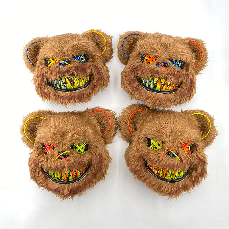 Scary LED Light-Up Halloween Mask | Creepy Rabbit &amp; Bloody Bear Styles | 3-Mode EL Wire Purge Mask