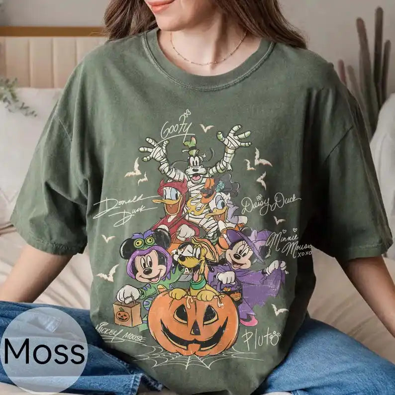 Vintage-Style Disney Halloween T-Shirt | Mickey &amp; Friends Costume Party Tee | Retro Cartoon Shirt