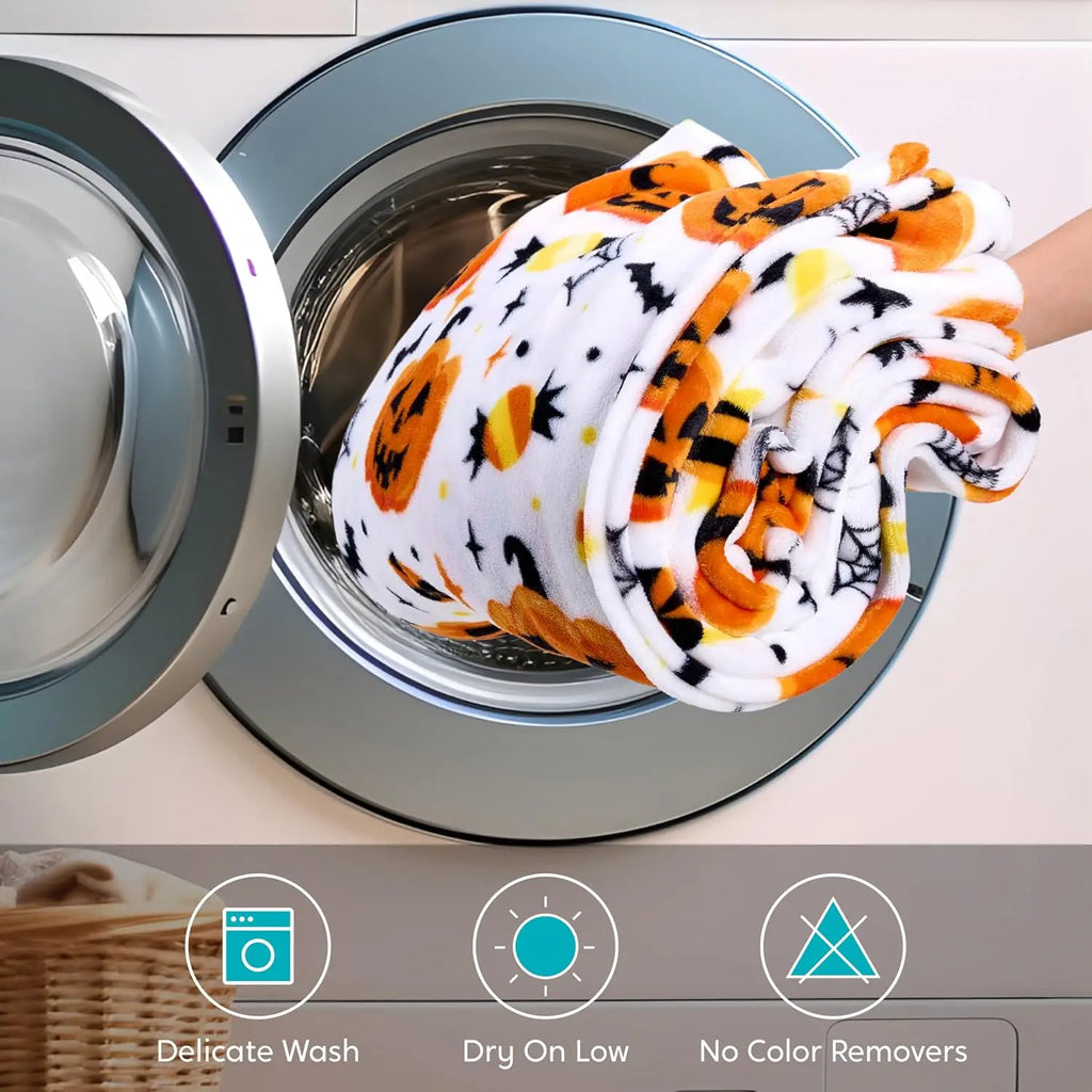 Cute Pumpkin &amp; Candy Plush Throw | Ultra-Soft Coral Fleece Halloween Blanket