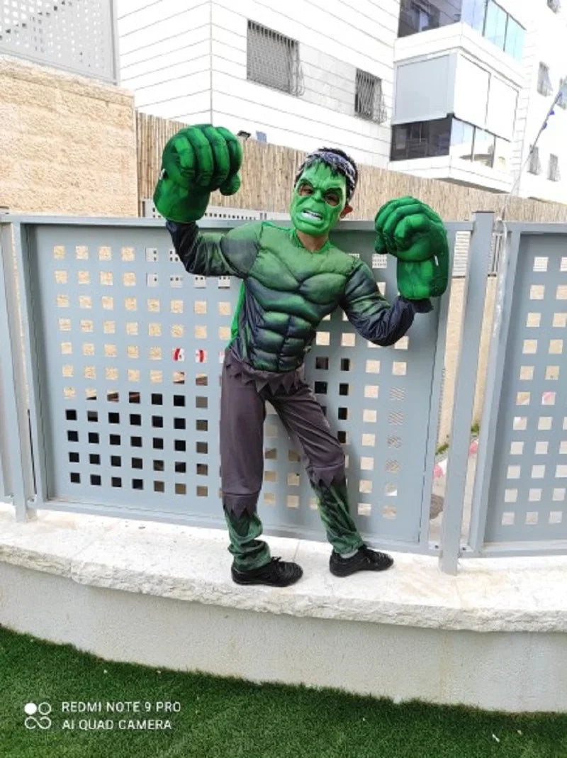 Boys Green Hulk Superhero Muscle Costume | Incredible Monster Jumpsuit Set with Mask