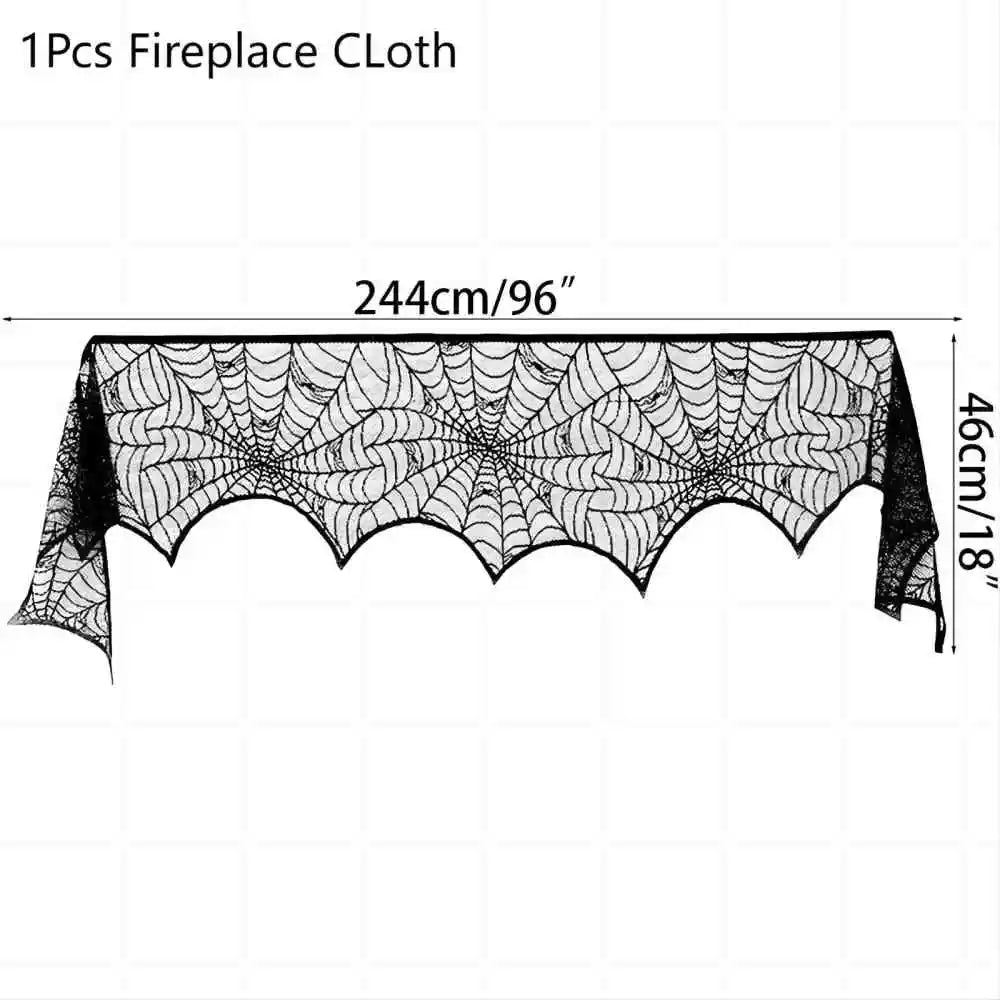 Black Lace Spiderweb Decor Collection | Halloween Mantel Scarf, Lampshade Covers & Table Topper