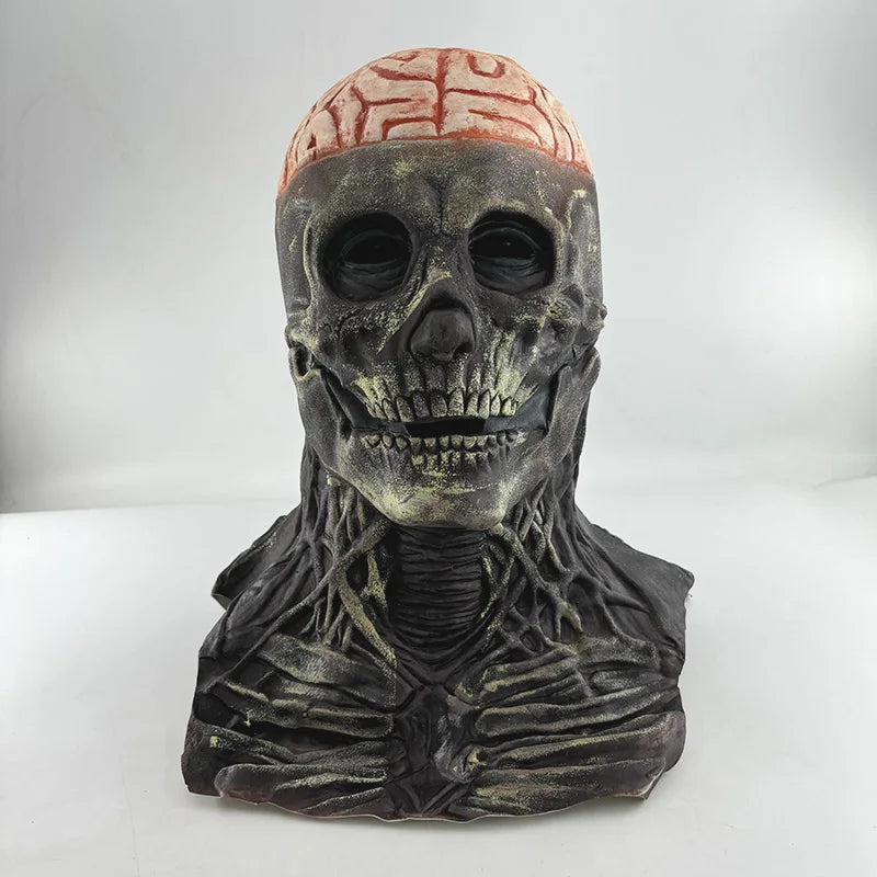 Scary Skeleton Gentleman Mask | Full Head & Chest Latex Horror Mask with Top Hat
