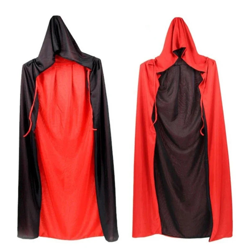 Reversible Black & Red Hooded Cloak | Vampire or Witch Costume Cape | Adult Halloween Accessory