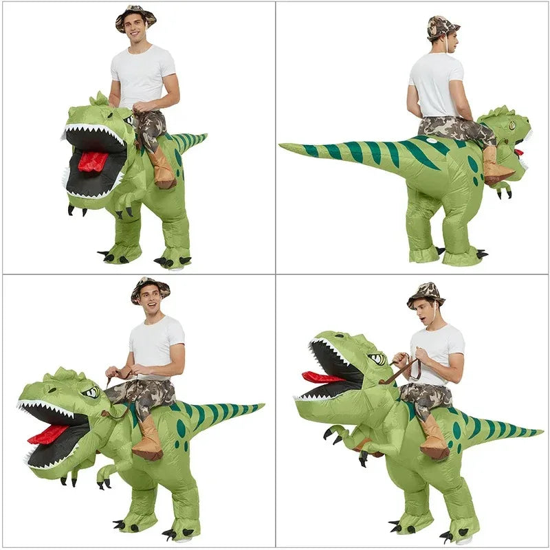 Inflatable Dinosaur Rider Costume | Funny "Ride-On" T-Rex Blow-Up Suit (Adult & Kids Unisex)
