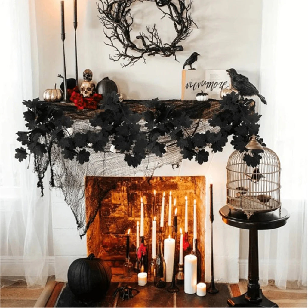 Gothic Halloween Black Maple Leaf Garland (3.9ft) - Halloween Decor