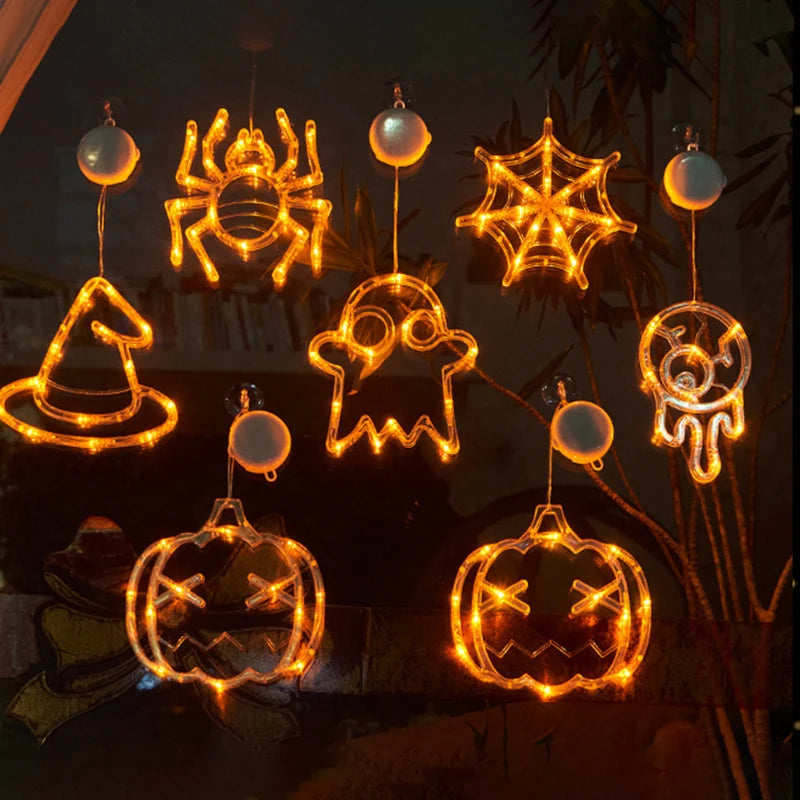 Halloween LED Window Silhouette Lights | Spooky Hanging Decoration (Pumpkin, Spider, Skull Styles) | Halloween Decor