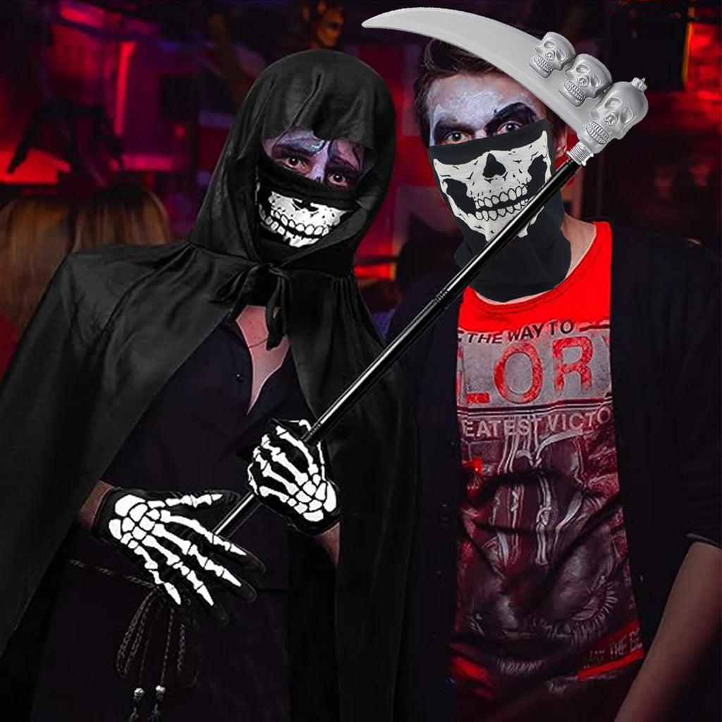 Complete Grim Reaper Costume Set | Includes Robe, Mask, Scythe &amp; GLOW-IN-THE-DARK Gloves (Adult & Kids Sizes)