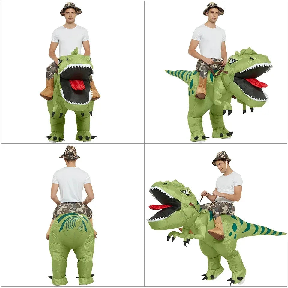 Inflatable Dinosaur Rider Costume | Funny "Ride-On" T-Rex Blow-Up Suit (Adult & Kids Unisex)