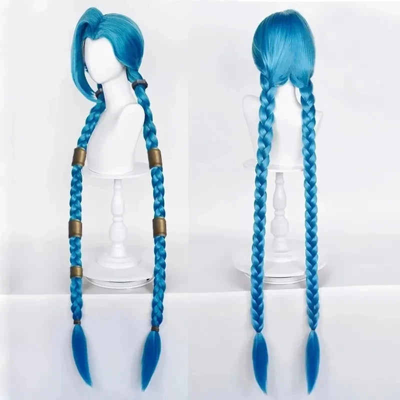 LOL Jinx Cosplay Wig Long Braided Blue | The Loose Cannon Wig with Blue Braid | Hair Anime Wigs