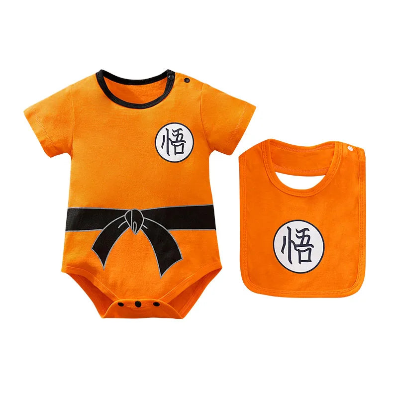 Baby Goku Costume Romper with Bib – Dragon Ball Z Anime Halloween Outfit