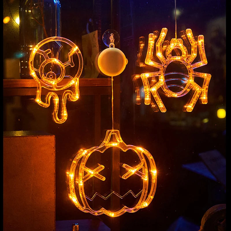 Halloween LED Window Silhouette Lights | Spooky Hanging Decoration (Pumpkin, Spider, Skull Styles) | Halloween Decor
