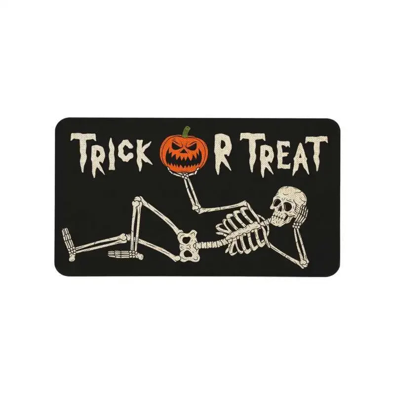 "Rock On" Skeleton Welcome Mat | Funny Halloween Floor Mat | Soft Flannel with Non-Slip Backing