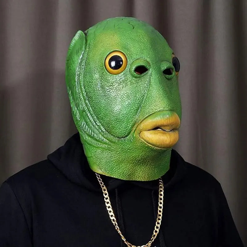 Funny Fish Head Mask | Weird Monster Full-Head Vinyl Mask for Halloween, Parties & Memes