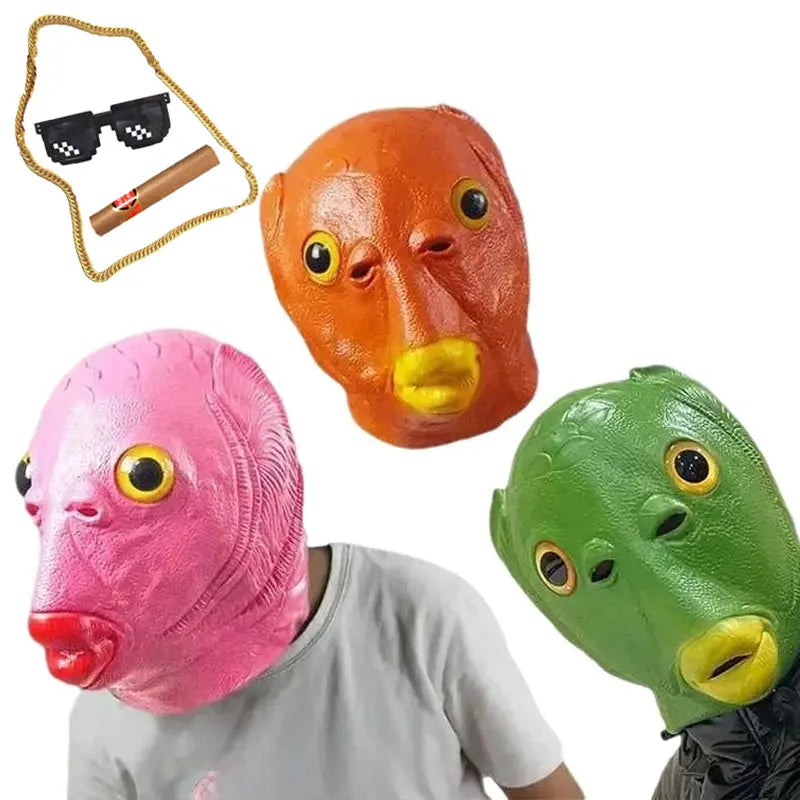 Funny Fish Head Mask | Weird Monster Full-Head Vinyl Mask for Halloween, Parties & Memes