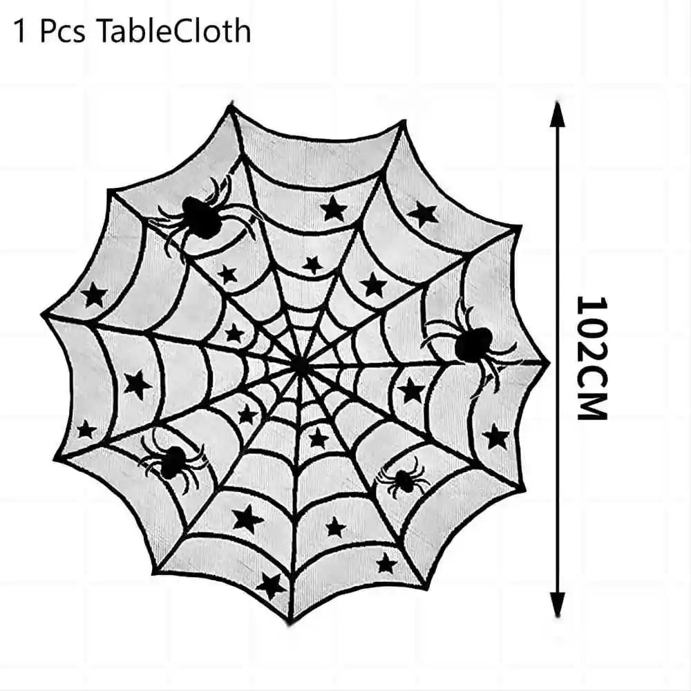 Black Lace Spiderweb Decor Collection | Halloween Mantel Scarf, Lampshade Covers & Table Topper