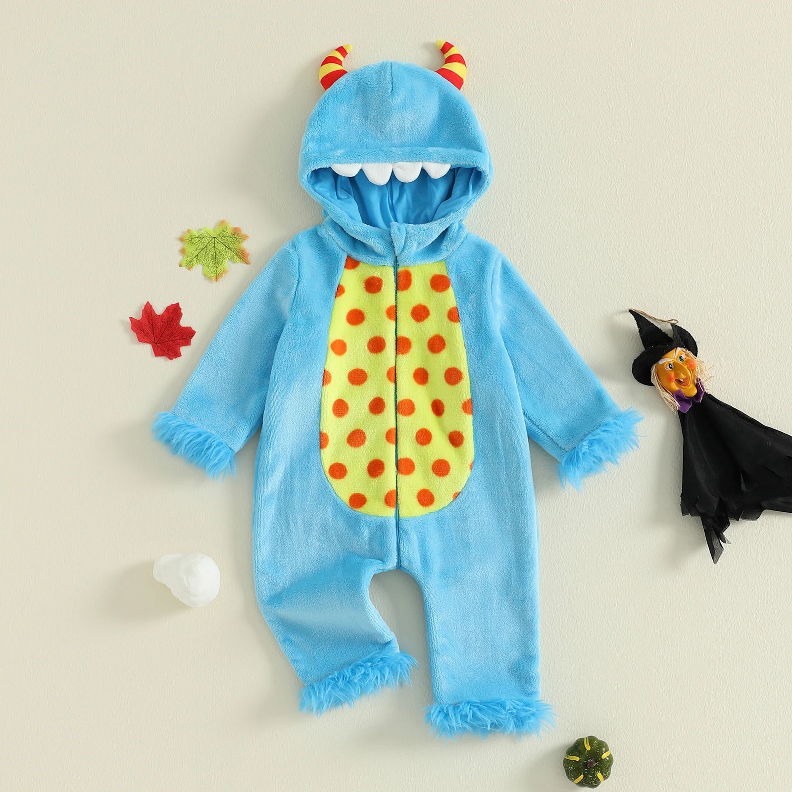 Monstrously Cute! Cozy Pink & Blue Monster Costume Romper - Infant Halloween Costume