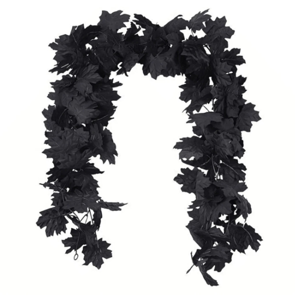 Gothic Halloween Black Maple Leaf Garland (3.9ft) - Halloween Decor