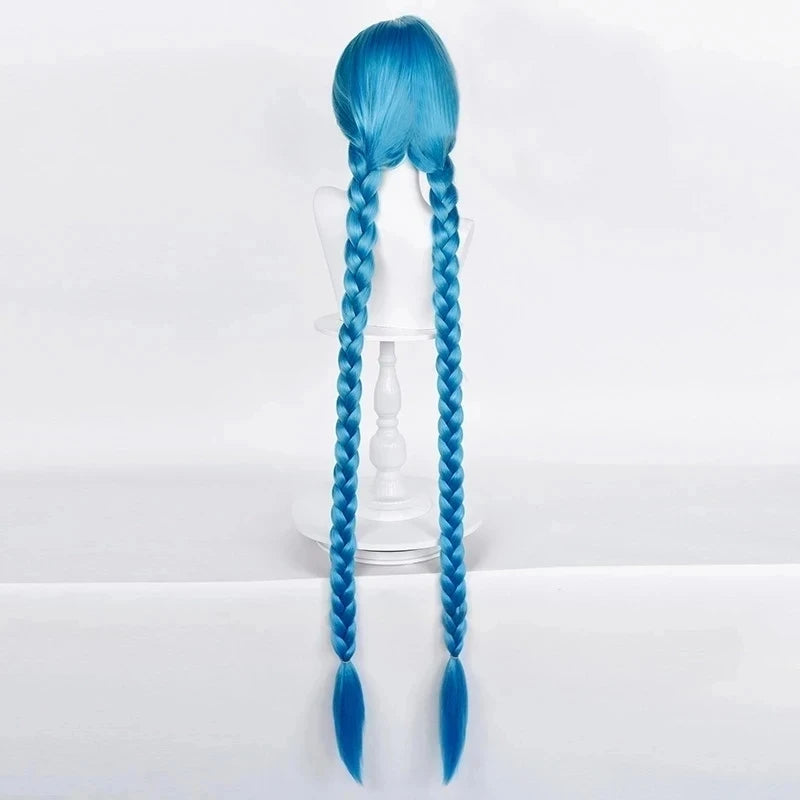 LOL Jinx Cosplay Wig Long Braided Blue | The Loose Cannon Wig with Blue Braid | Hair Anime Wigs