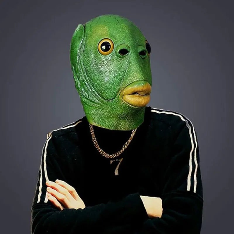 Funny Fish Head Mask | Weird Monster Full-Head Vinyl Mask for Halloween, Parties & Memes