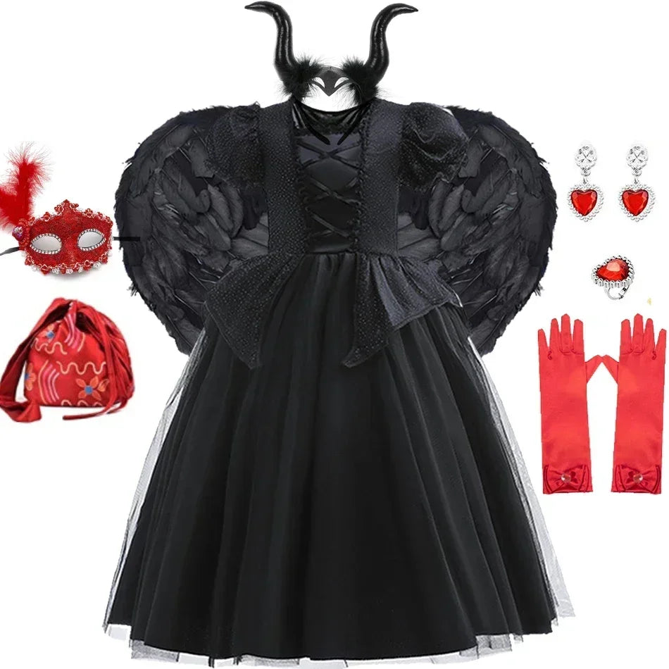 Maleficent Costume for Girls Halloween Witch Cosplay Black Witch