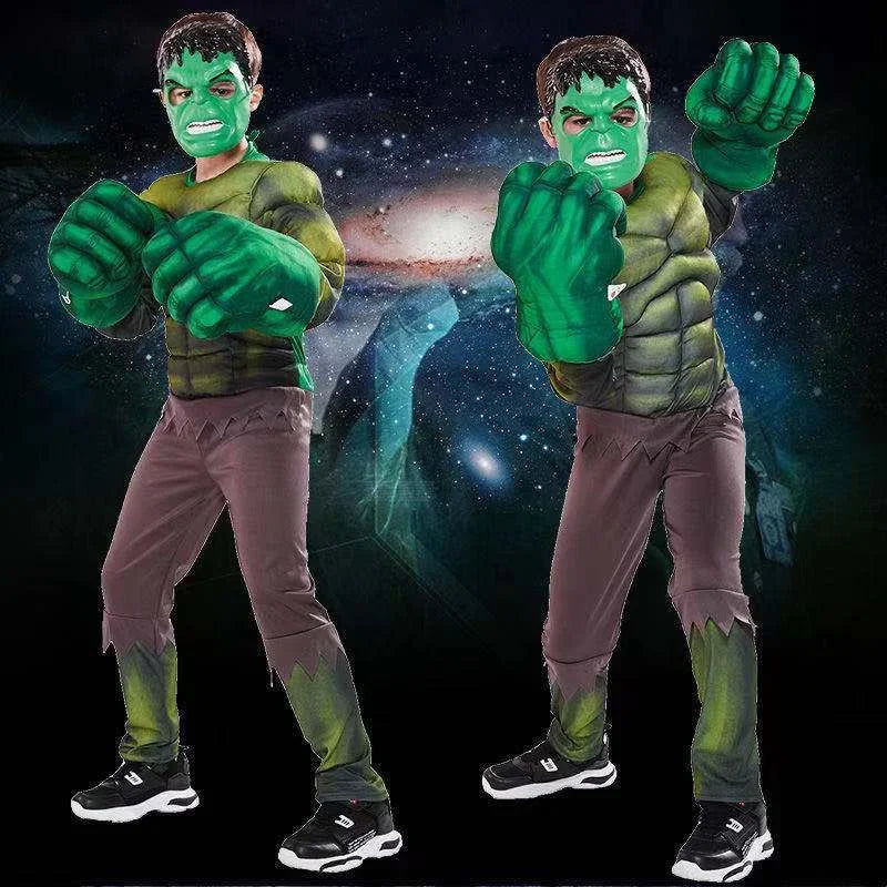 Boys Green Hulk Superhero Muscle Costume | Incredible Monster Jumpsuit Set with Mask