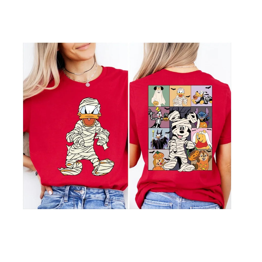 Disney Halloween Costume Tee | 2-Sided Print | Mummy Minnie (Front) & Mickey Character Grid (Back)