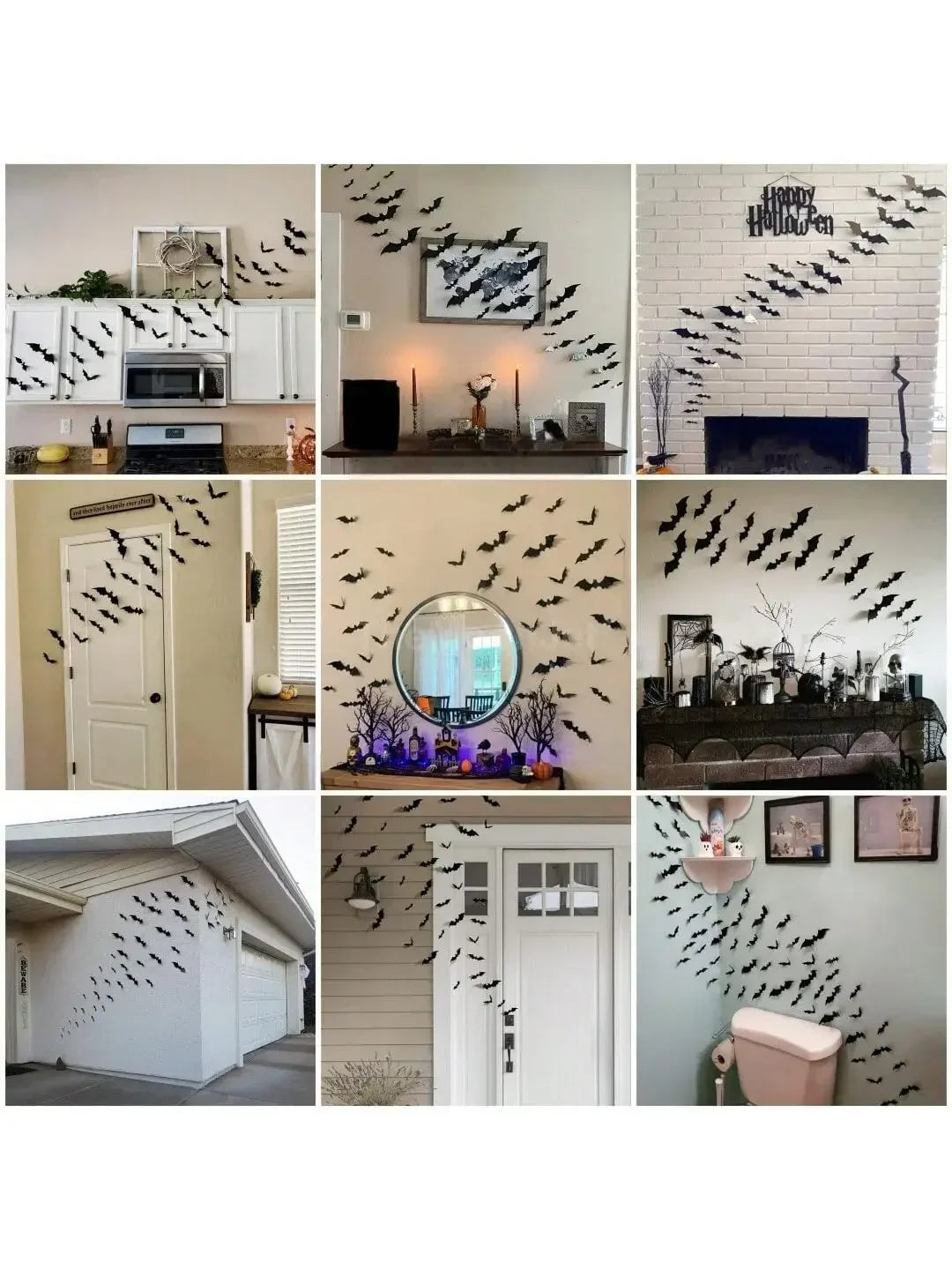 3D Bat Wall Decals (Large Multi-Pack) | Spooky Bat Swarm Halloween Decor
