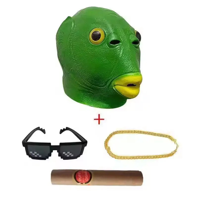 Funny Fish Head Mask | Weird Monster Full-Head Vinyl Mask for Halloween, Parties & Memes