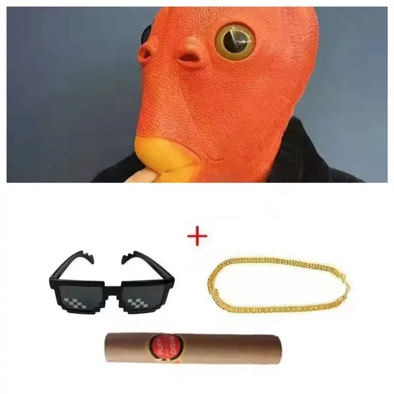 Funny Fish Head Mask | Weird Monster Full-Head Vinyl Mask for Halloween, Parties & Memes