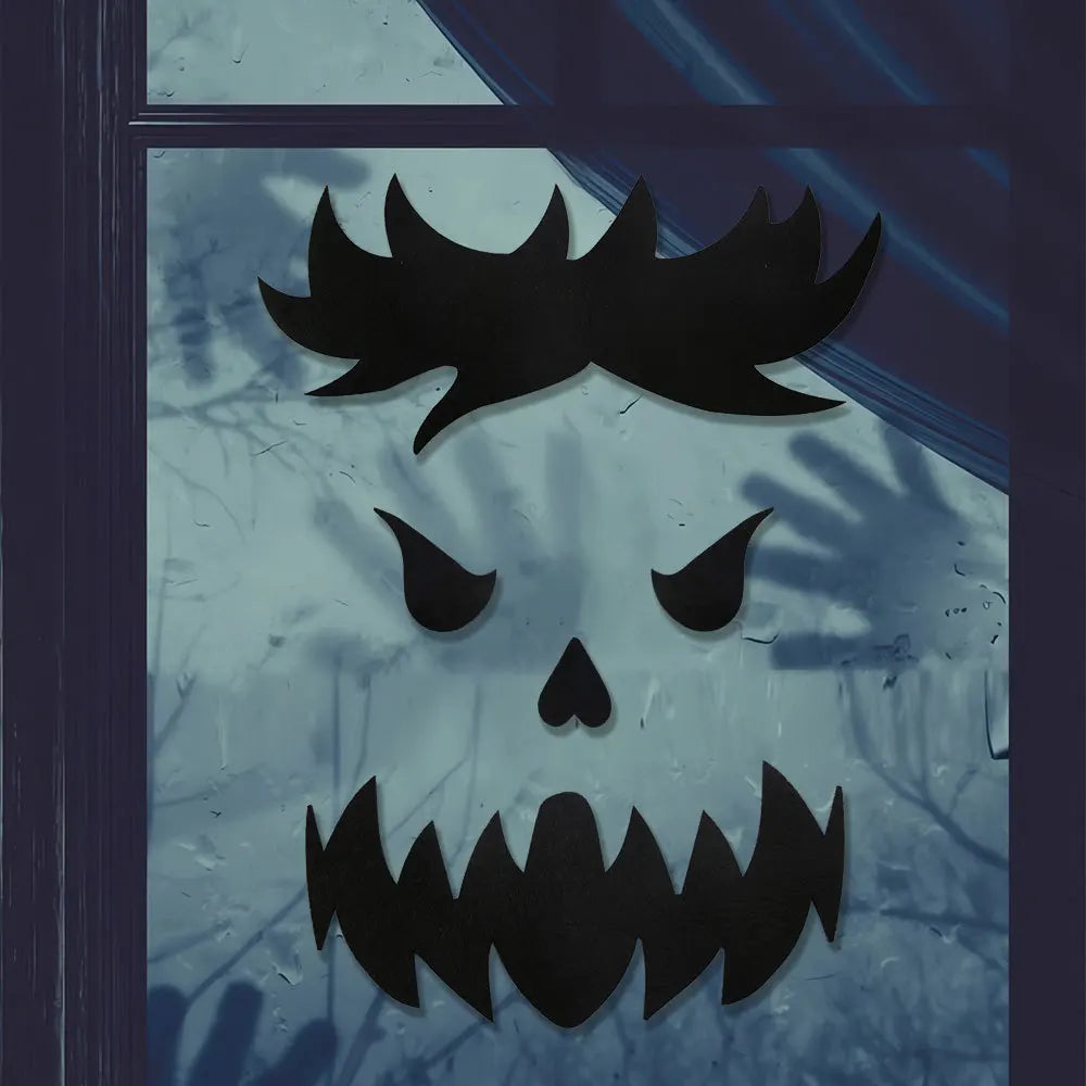 Spooky Monster Window Silhouette with Glowing Eyes