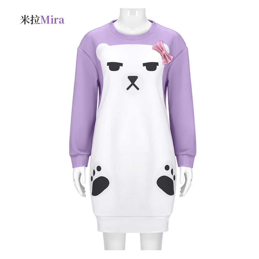 K Pop Demon Hunter of Mira Cosplay Purple Sleepdress & Headwear | White Bear Pajama | Girls Halloween Party Outfits
