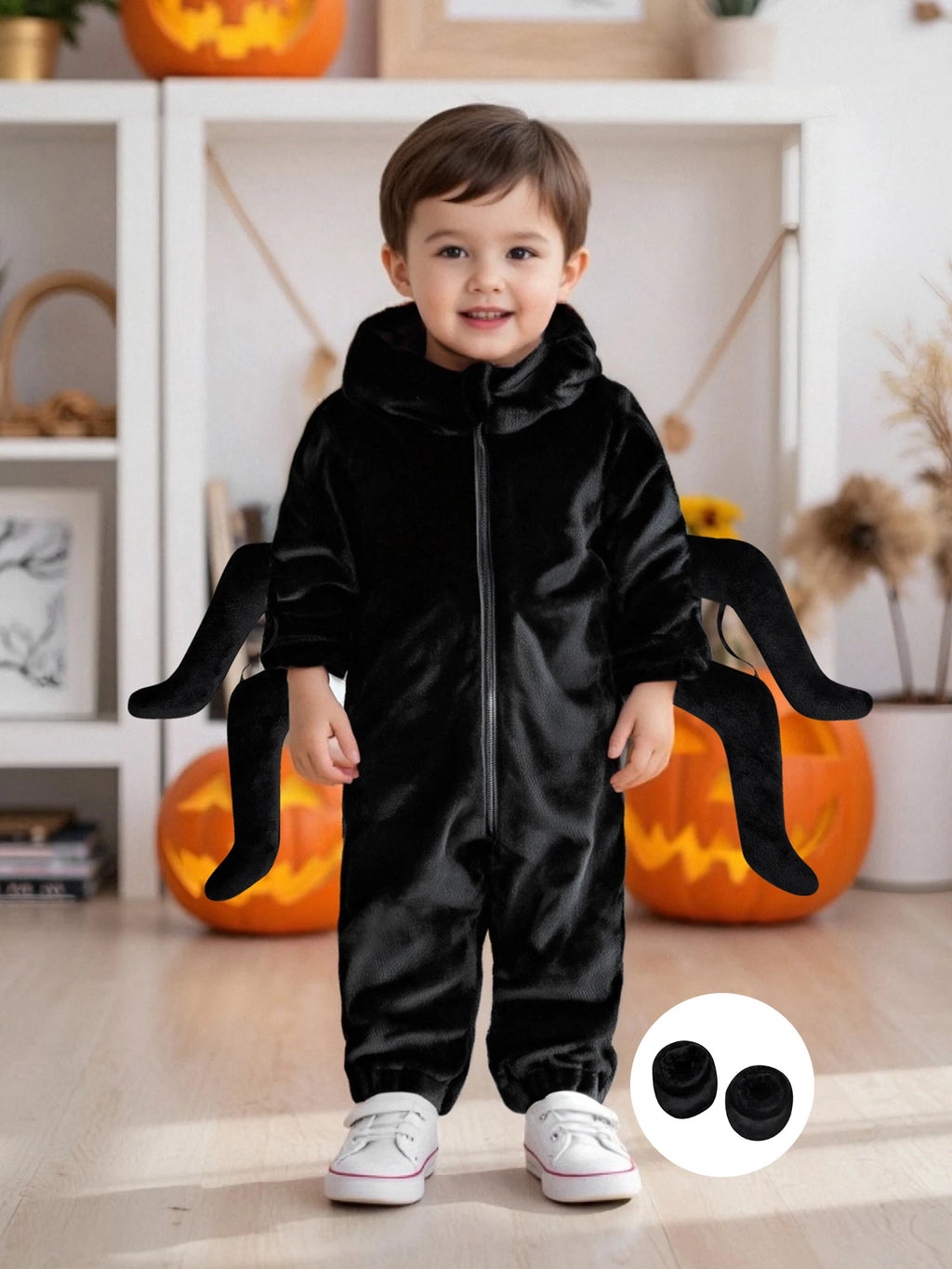 Cute Baby Spider Halloween Costume | Plush Hooded Romper Set with Booties | Deguisement Halloween Bebe