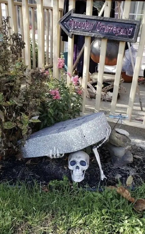 Spooky Skeleton Groundbreaker Yard Stakes – 3-Piece Set with Movable Jaw Skull and Posable Arms