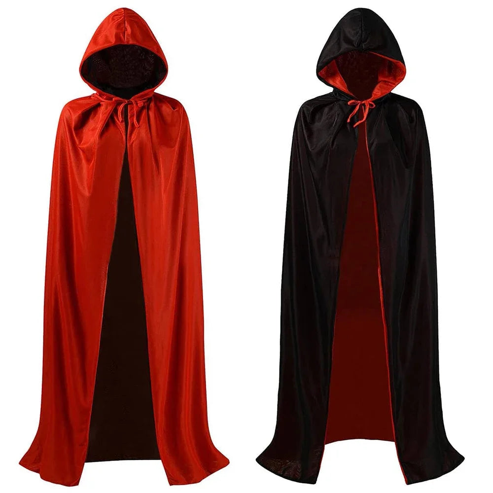 Reversible Black & Red Hooded Cloak | Vampire or Witch Costume Cape | Adult Halloween Accessory