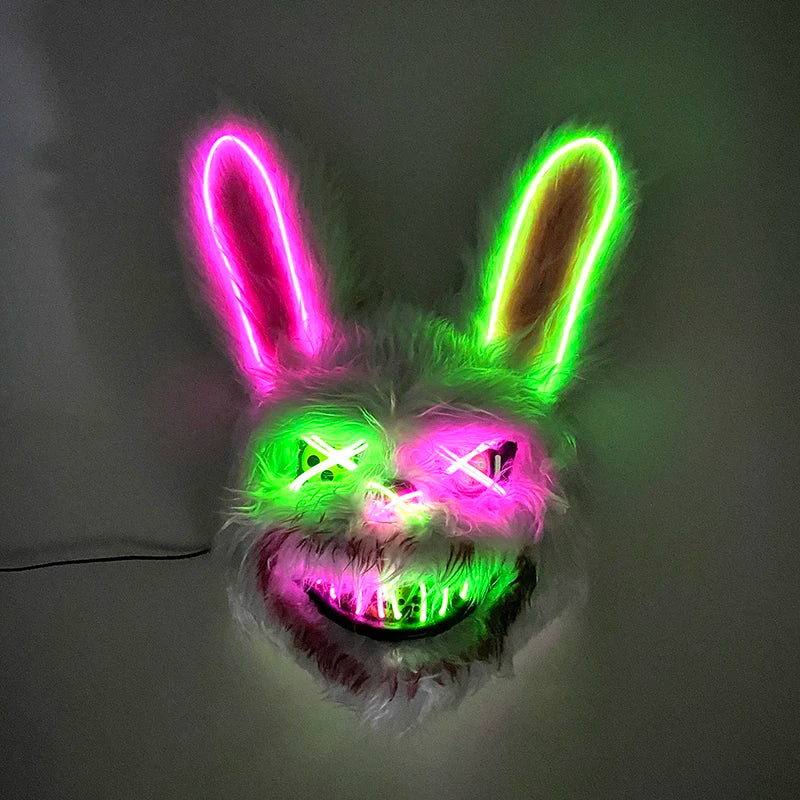 Scary LED Light-Up Halloween Mask | Creepy Rabbit &amp; Bloody Bear Styles | 3-Mode EL Wire Purge Mask
