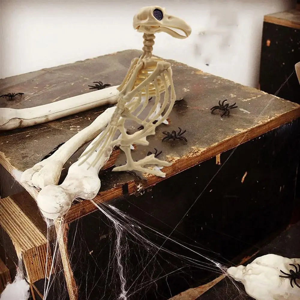 Posable Crow Skeleton Prop | Spooky Raven Skull & Bones Halloween Decor