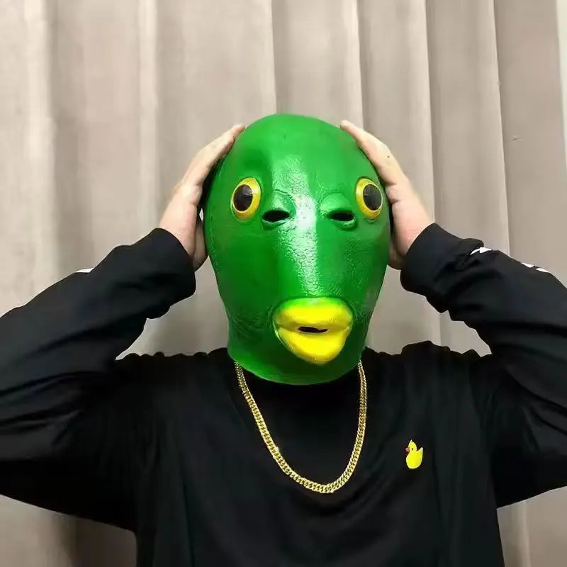 Funny Fish Head Mask | Weird Monster Full-Head Vinyl Mask for Halloween, Parties & Memes