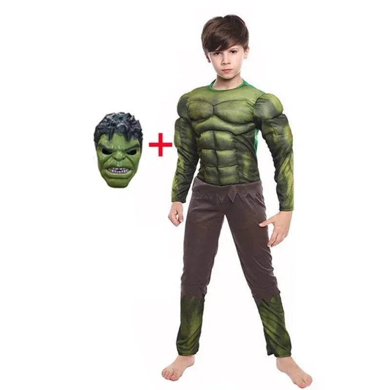 Boys Green Hulk Superhero Muscle Costume | Incredible Monster Jumpsuit Set with Mask