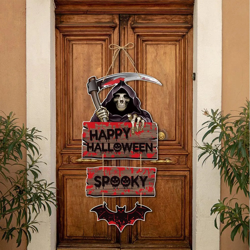 Cute Bat & Pumpkin "Trick or Treat" Hanging Door Sign | Cartoon Halloween Decor