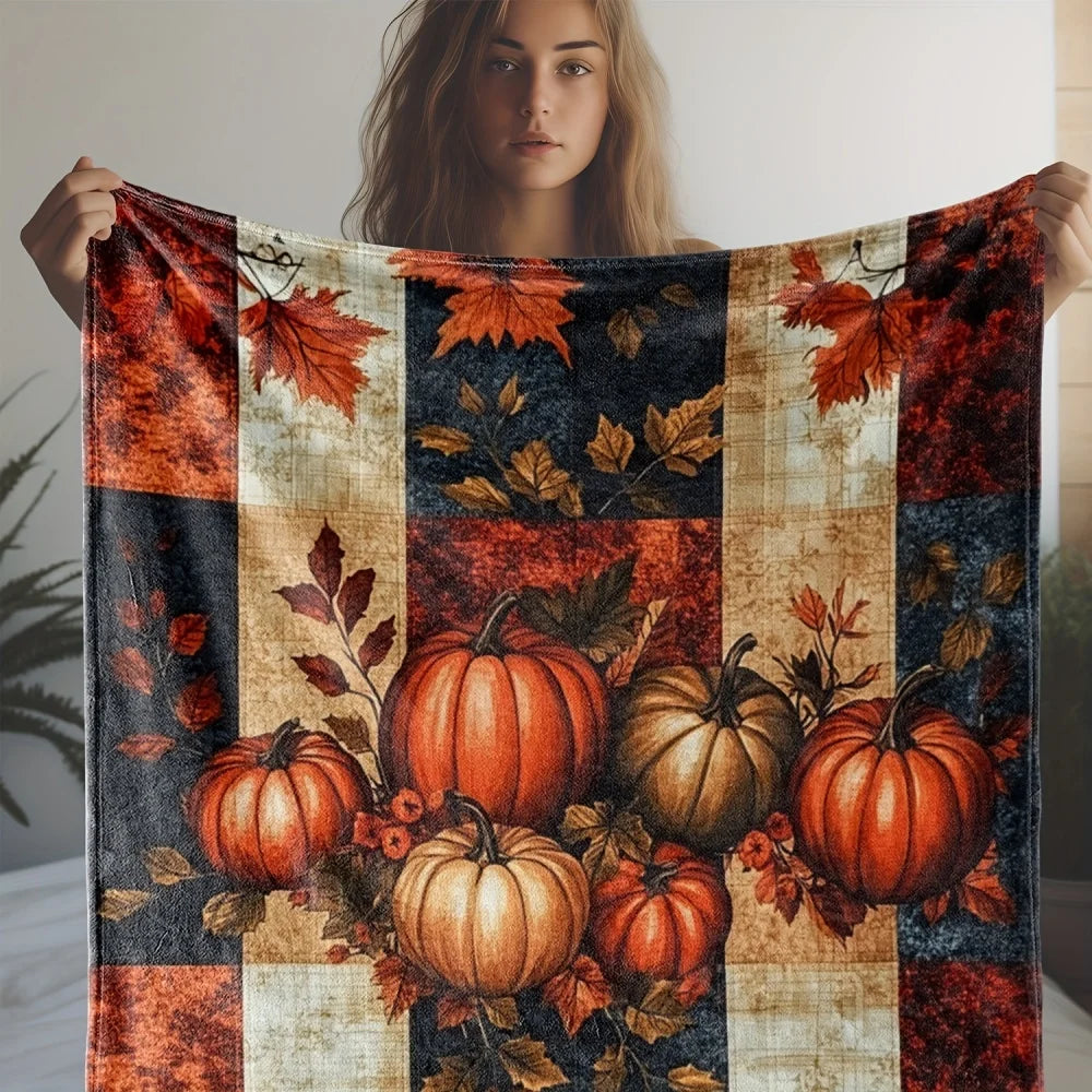 Rustic Pumpkin Patch Plush Blanket | Cozy Farmhouse Autumn & Halloween Throw